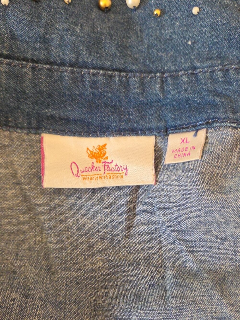 Denim Jacket/shirt with Gold Stud Heart Accents - Blue - Picture 7 of 7